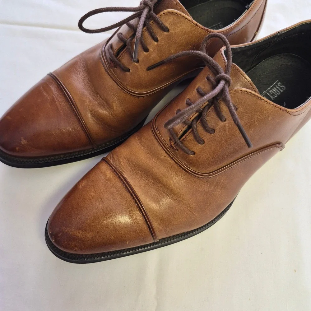 Stacy Adams Mens Brown Leather Cap Toe Lace Up Oxford Dress Shoes 9.5M